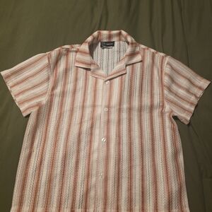 Original Use Casual Striped Shirt - Coral and White